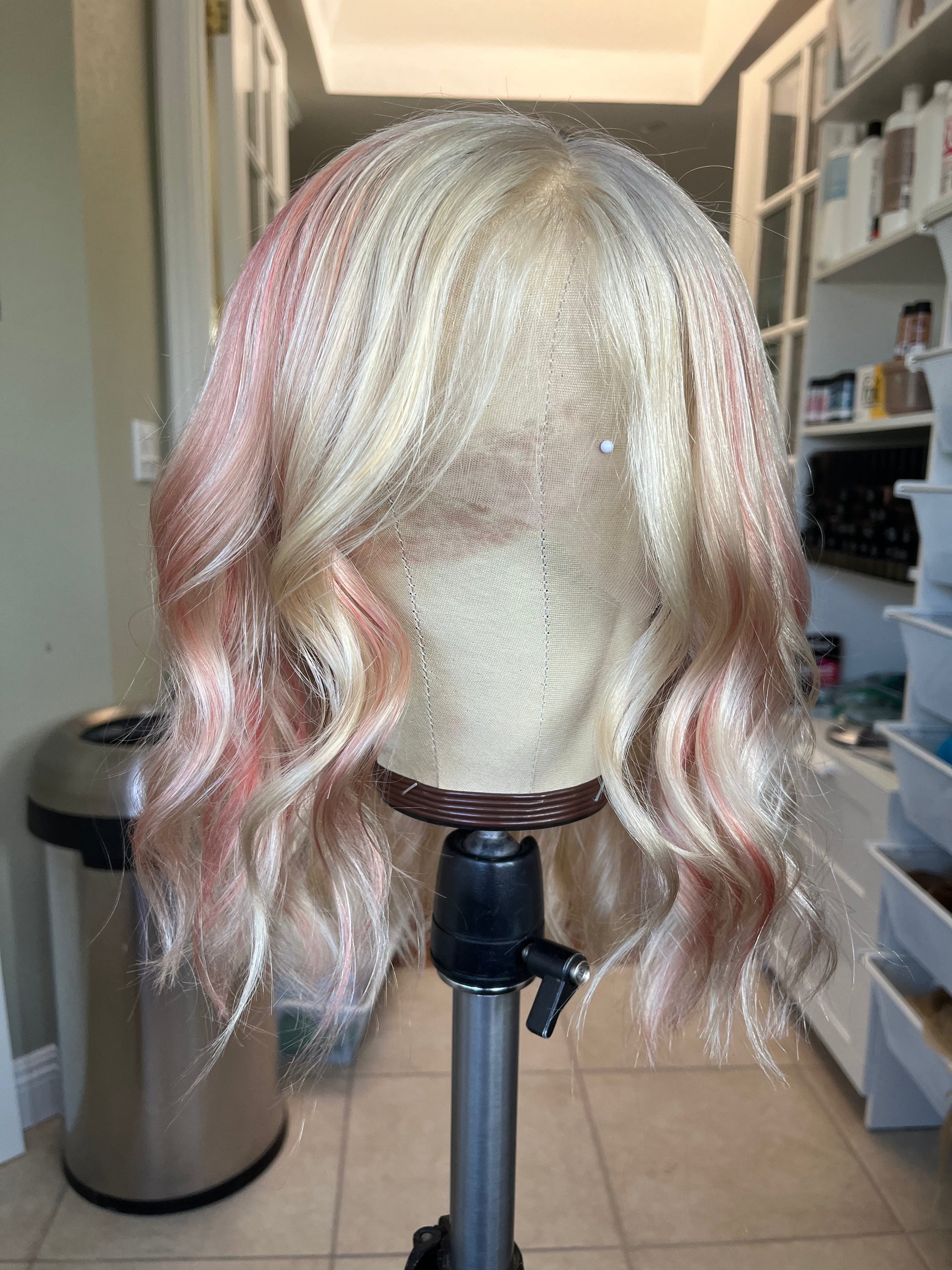 "Pink" 14" Size Large Transparent Lace Frontal No Ear Tabs